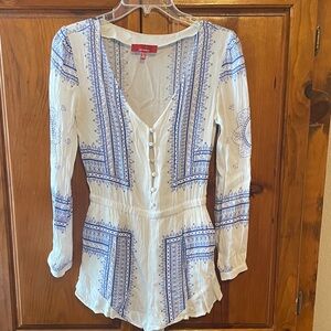 Saks Fifth Avenue White Romper with Blue Patterns